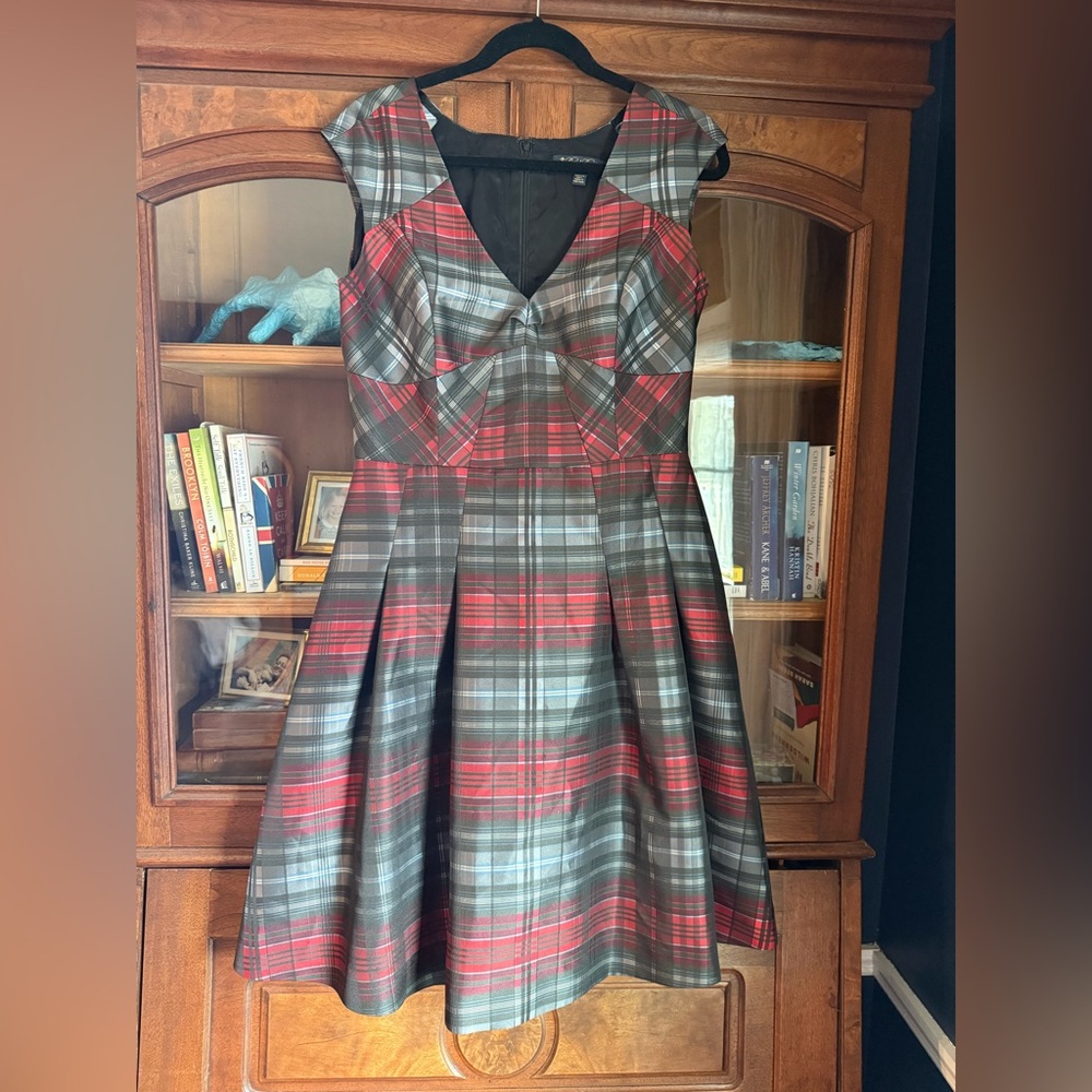 Brooks Brothers Red and Gray Plaid Midi Dress